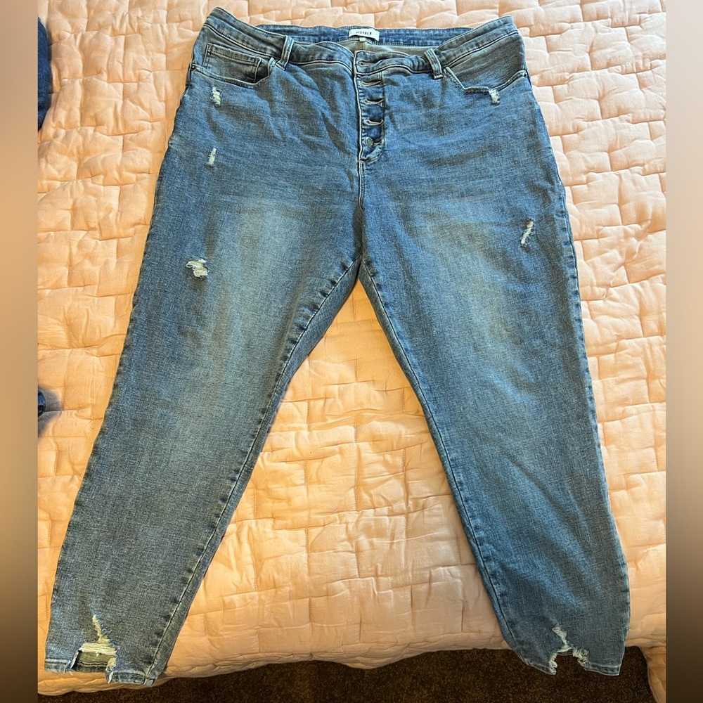 Pistola High Rise Button Fly Distressed Skinny Jean Plus Size Stretch Size 20W